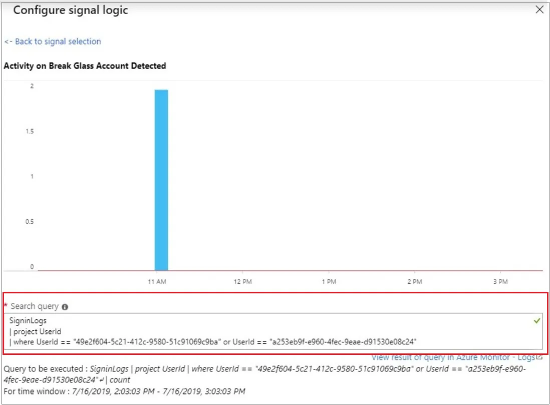 Activity on break glass account using alert rule