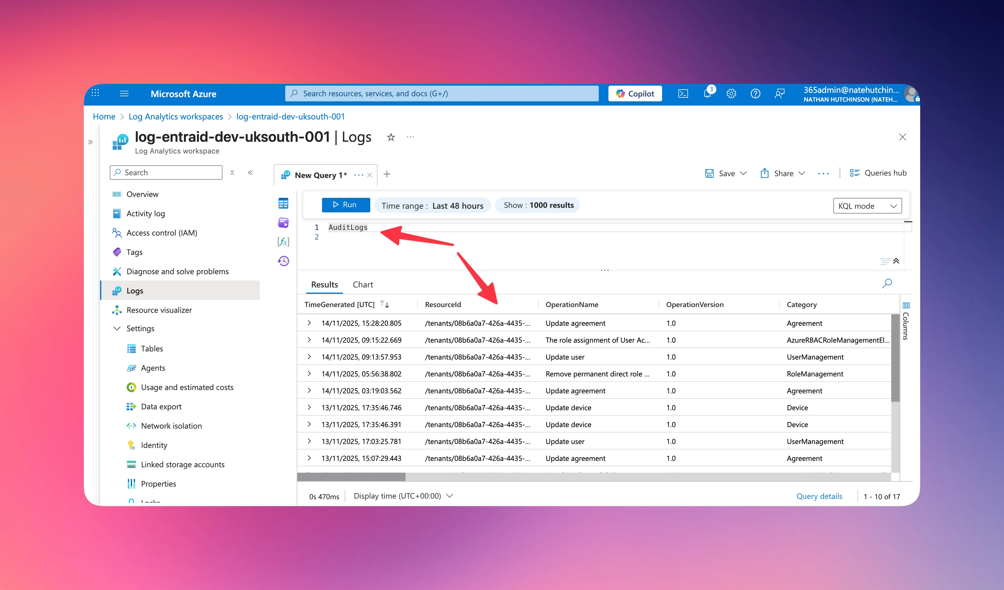 Confirming logs exist in the workspace