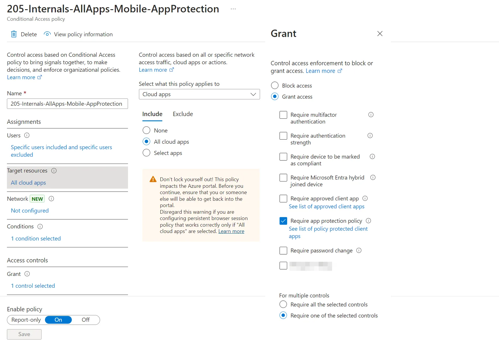Require app protection policies for all cloud apps on mobile platforms