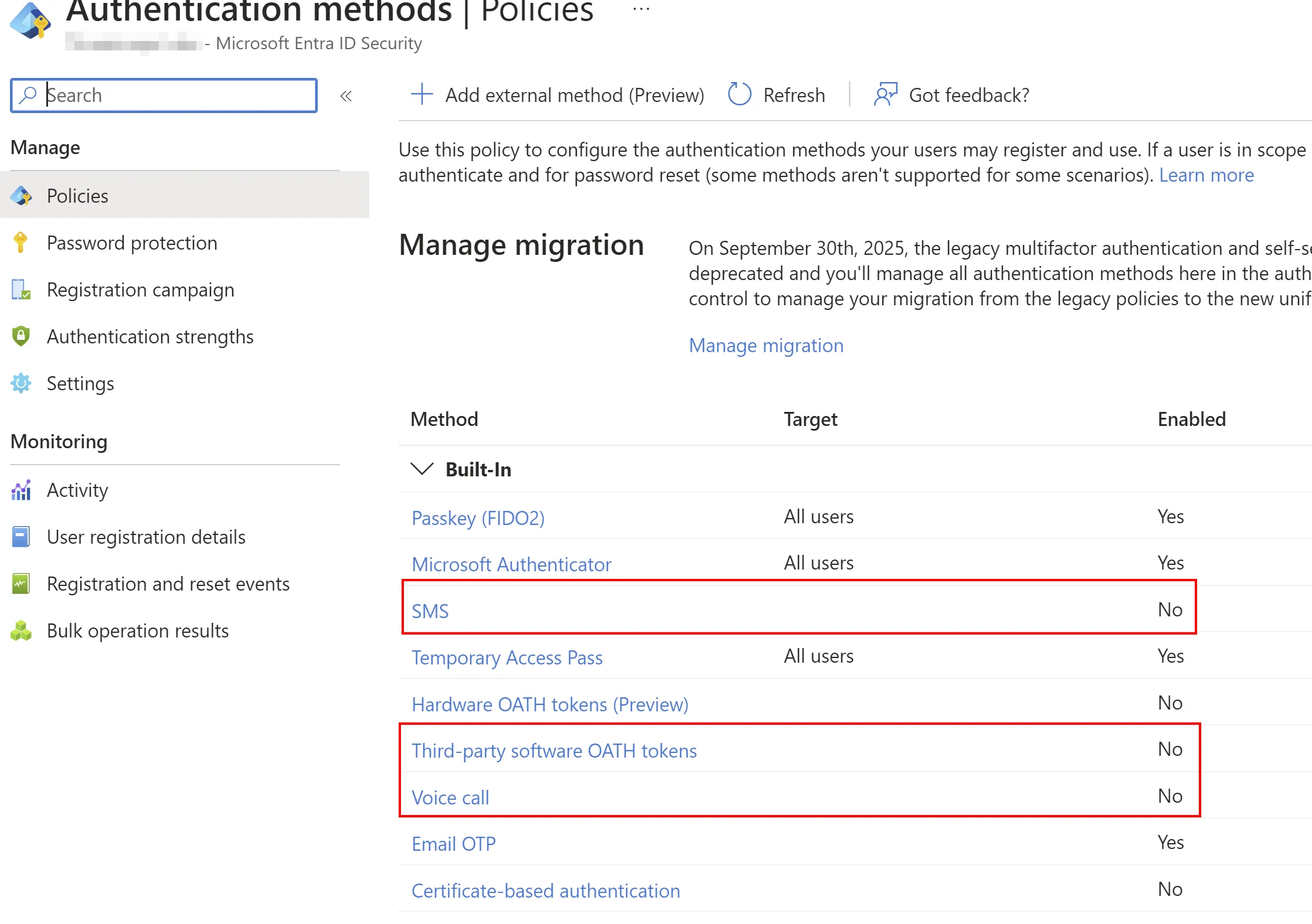 New authentication methods policy in Entra