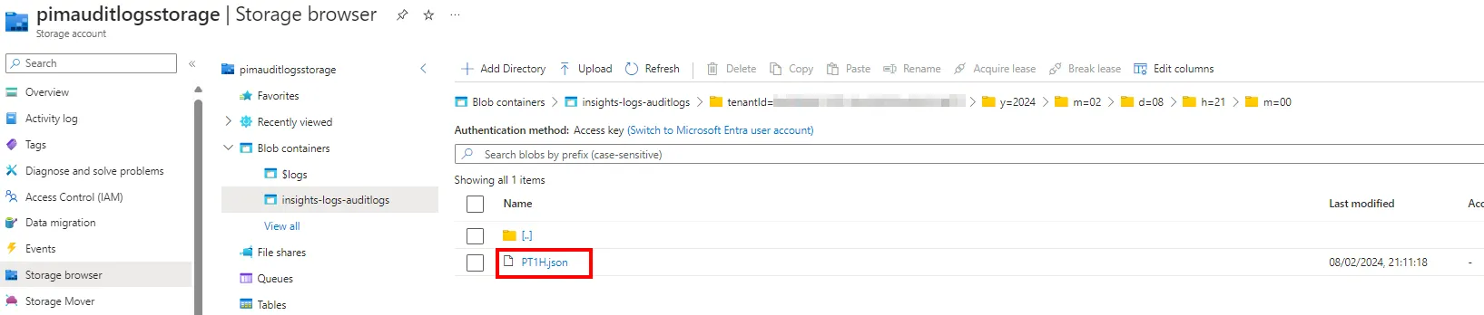 Archived Entra logs in azure storage account