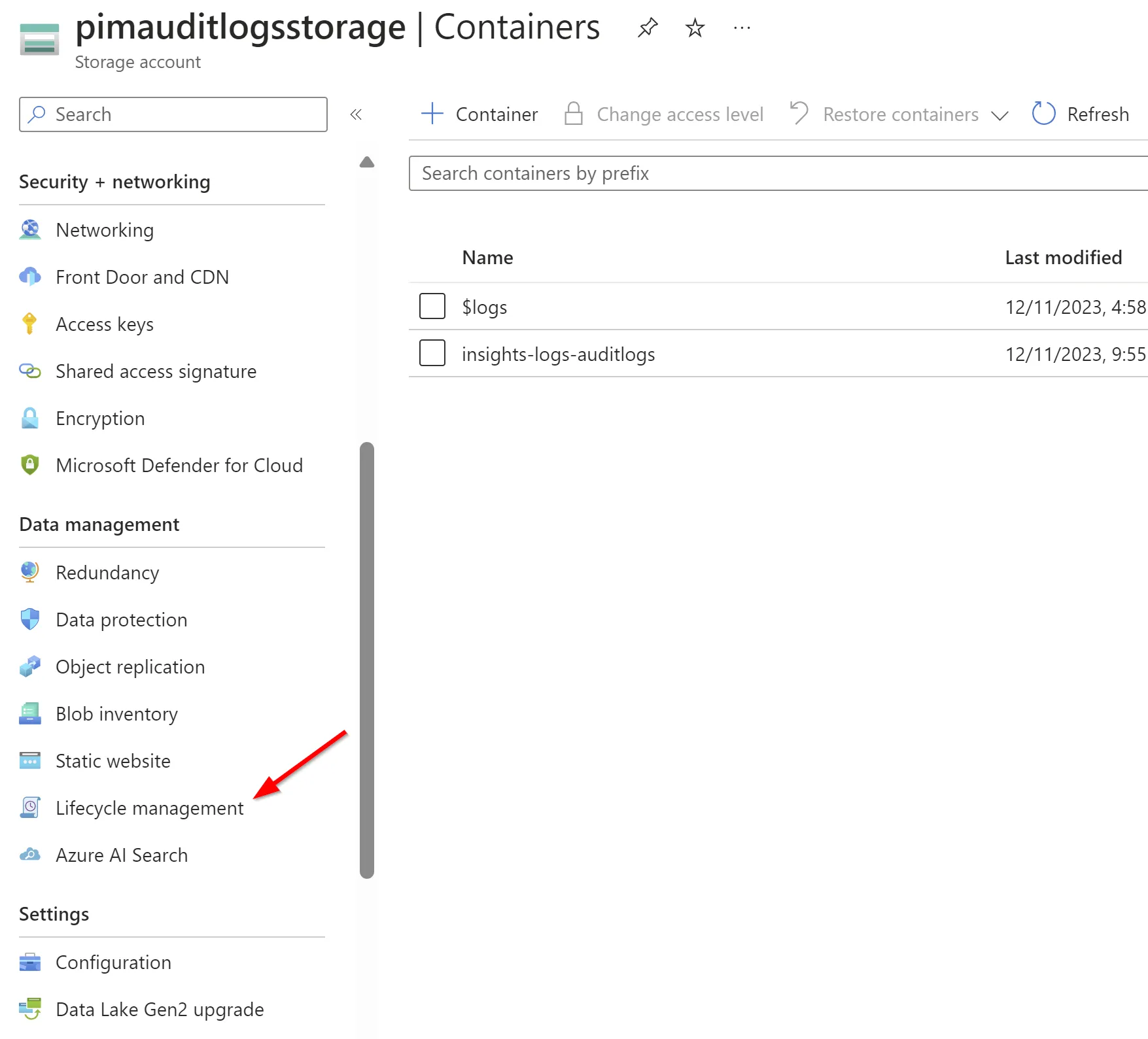 Lifecycle management in Azure storage account