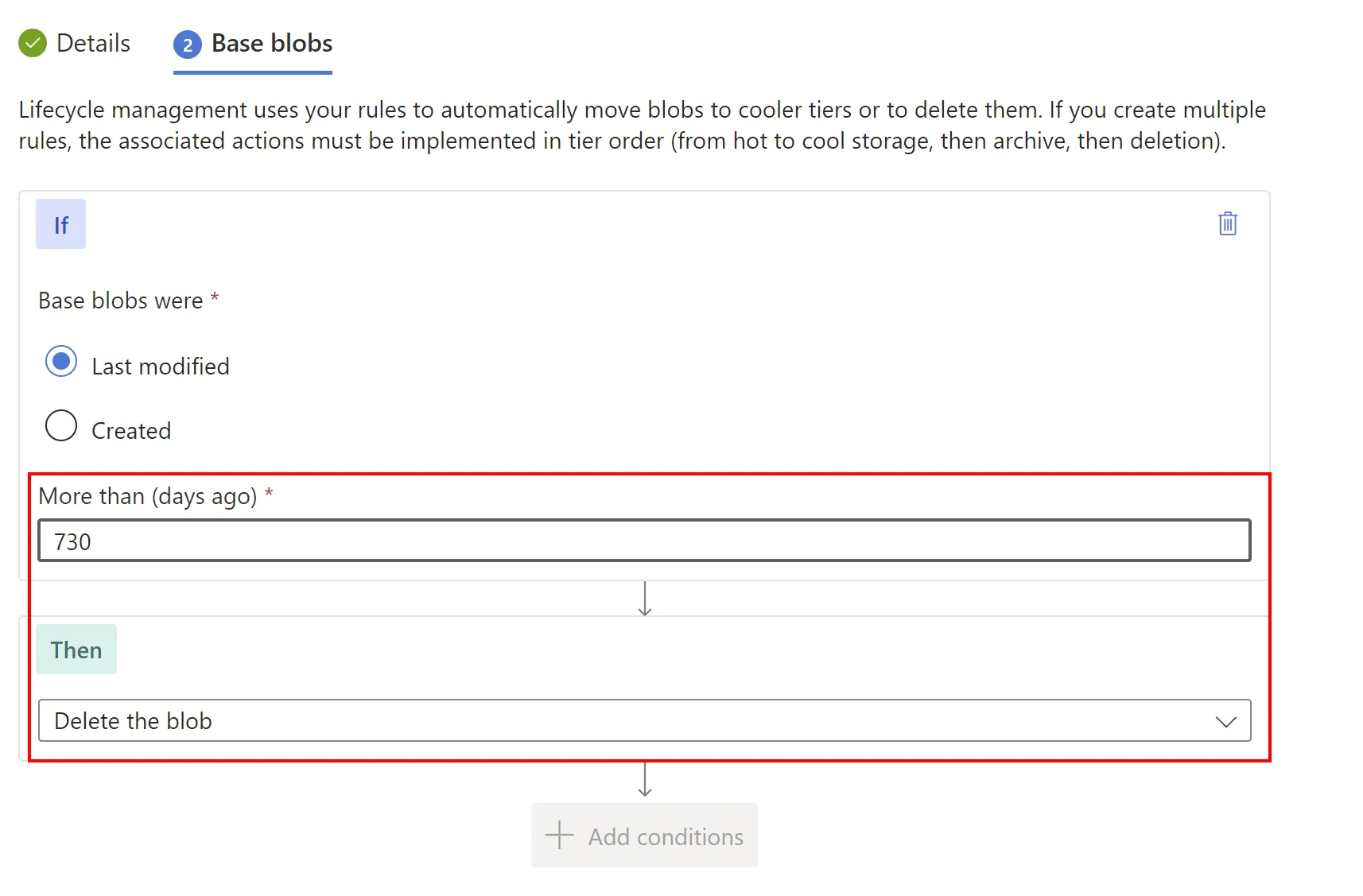 Lifecycle management rule conditions