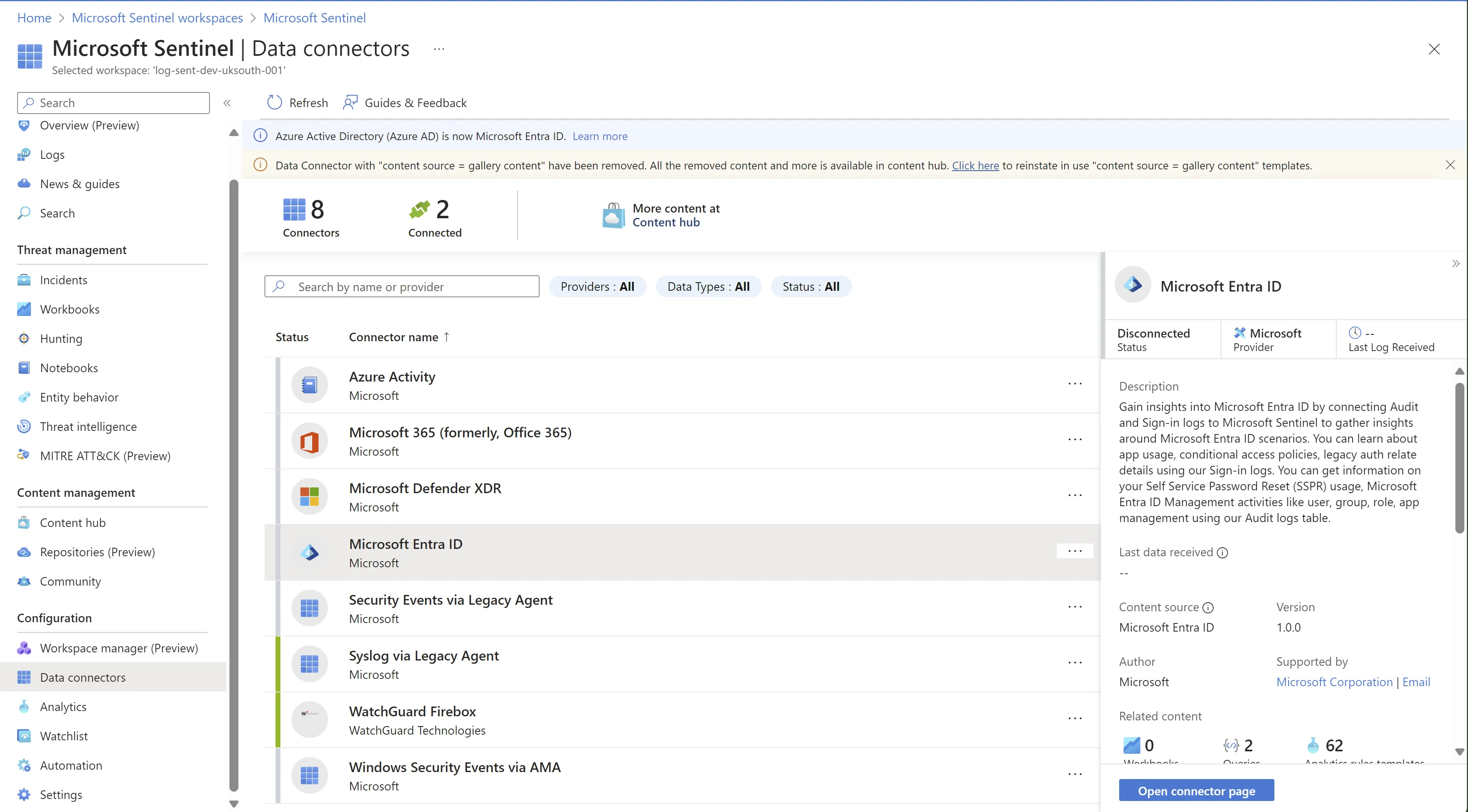 Microsoft Entra ID data connector in Microsoft Sentinel