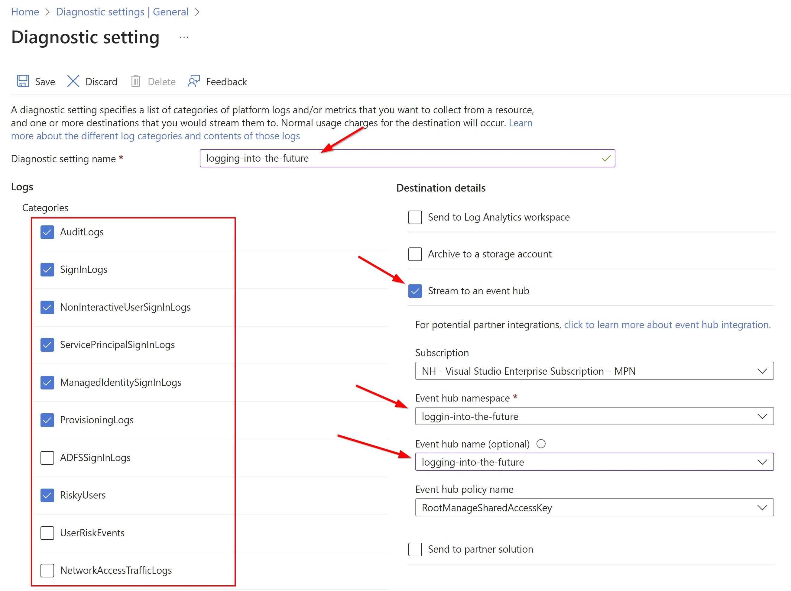 Linking Entra to Event Hub